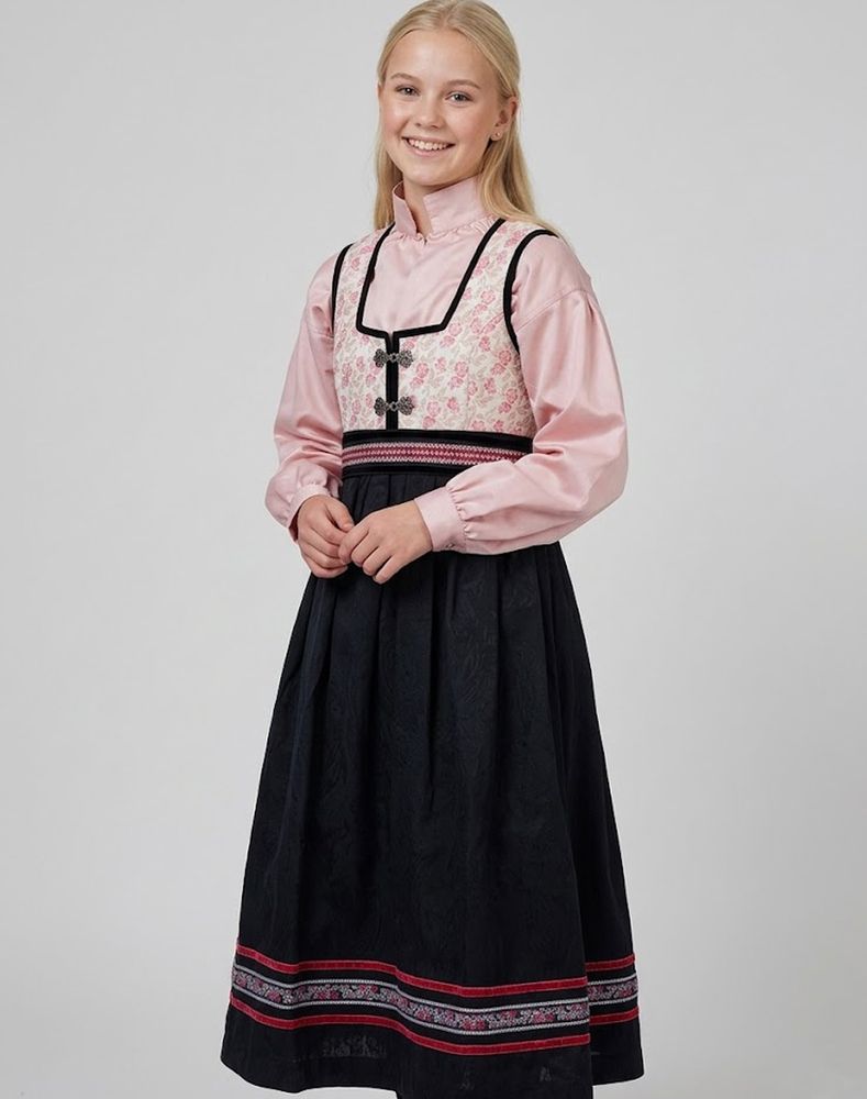 Oline Festdrakt til jente med rosa vest og rosa skjorte
