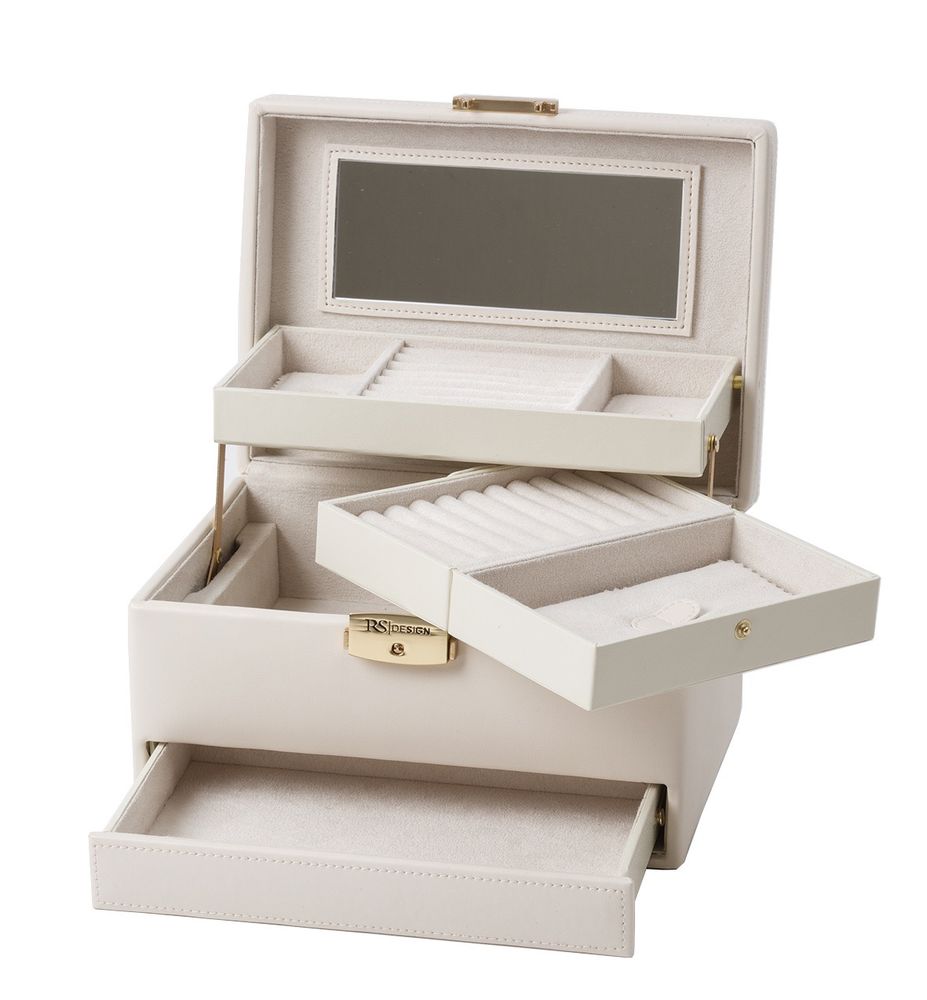 Ekslusivt Smykkeskrin i kittfarget imitert skinn